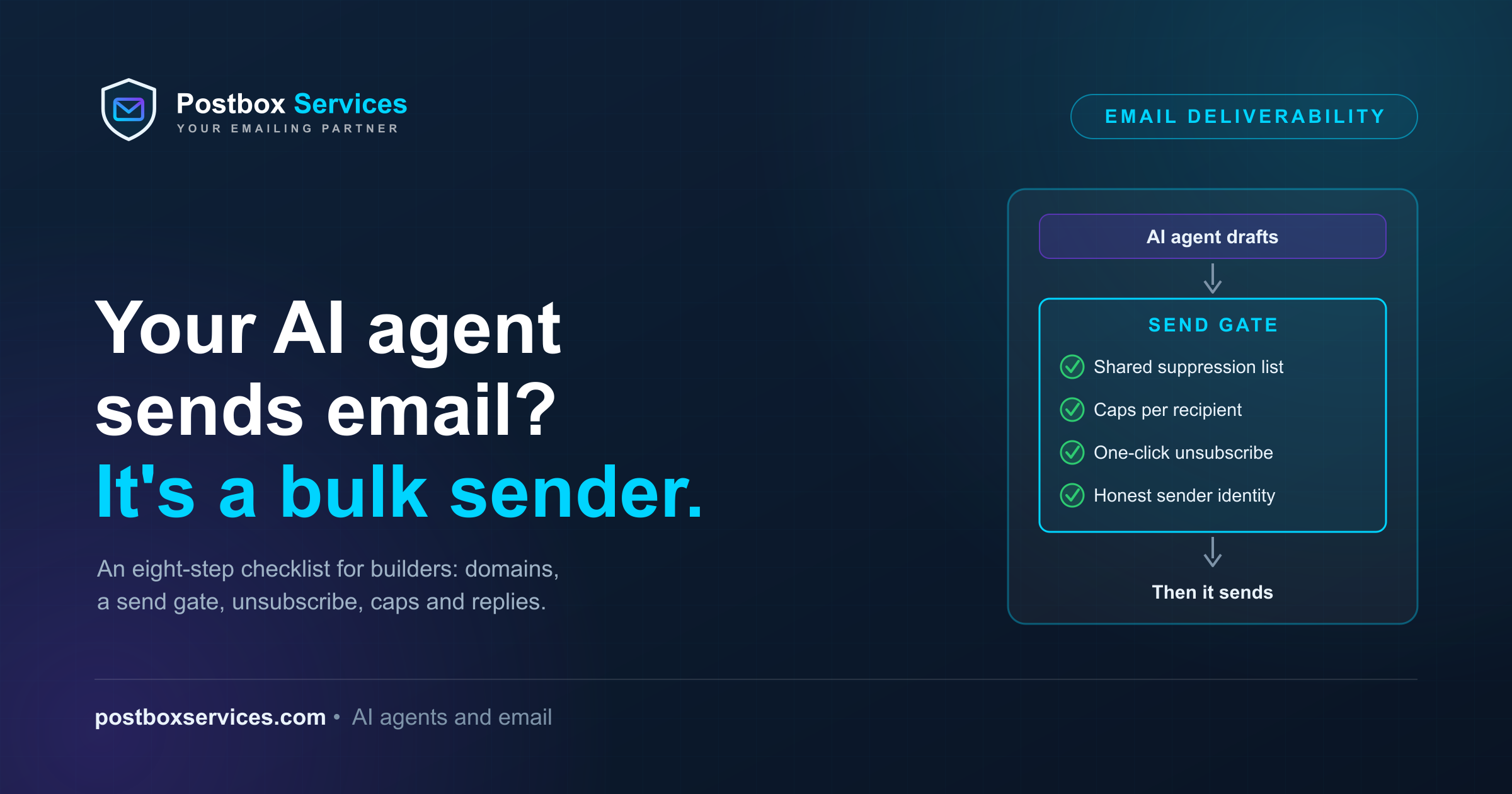Your AI agent sends email? It's a bulk sender - an eight-step checklist for builders - Postbox Services