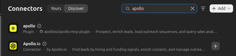 Apollo in Claude's connector directory: the Apollo.io connector and Apollo's plugin
