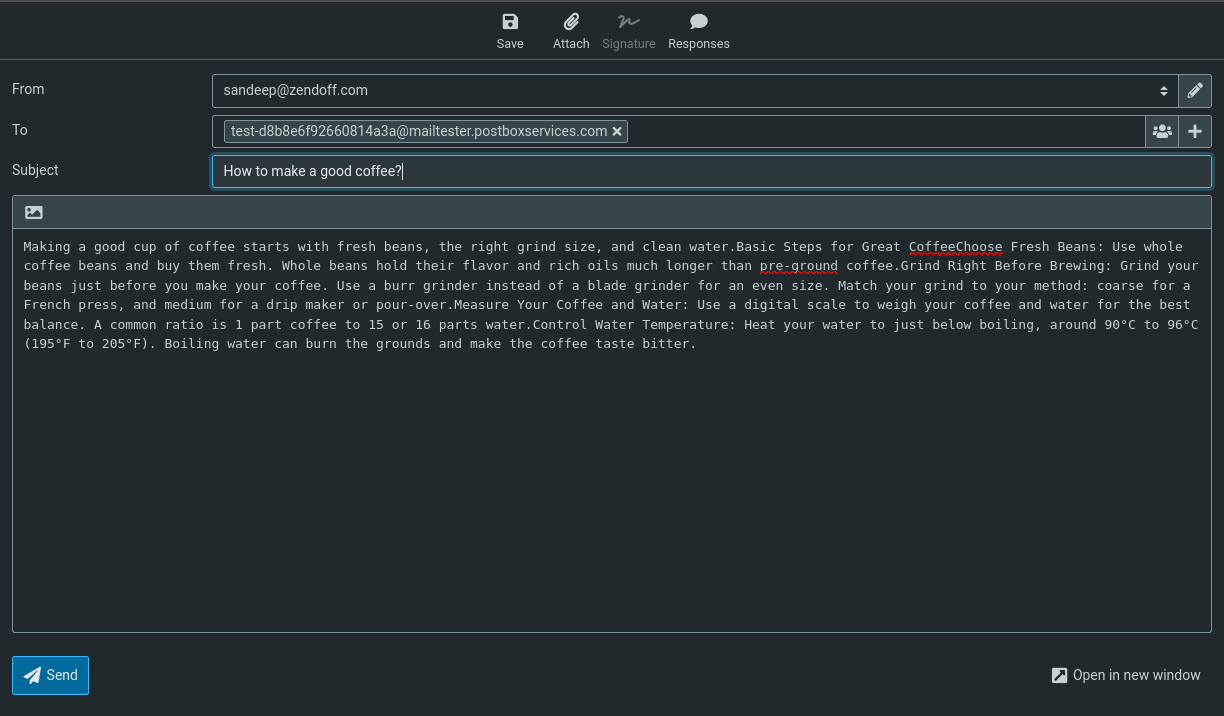 Sending a real test email from a live mailbox to the disposable test address