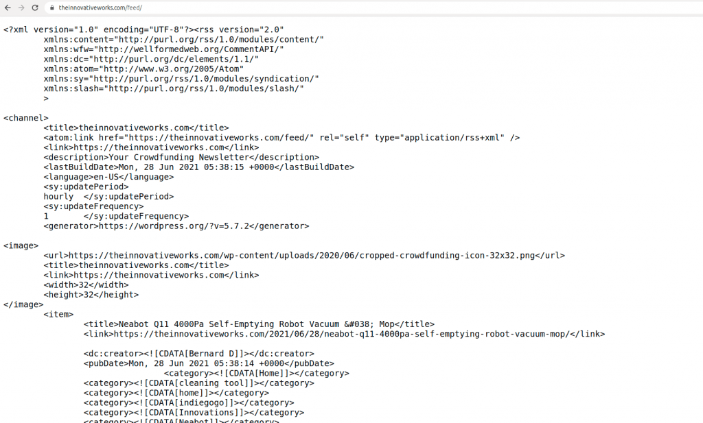 RSS feed of a website