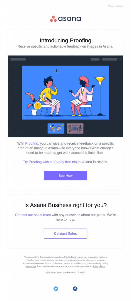 B2B Email Marketing Example Asana