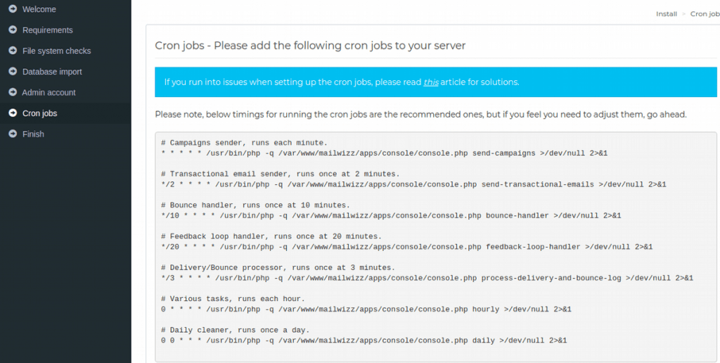 mailwizz cron jobs