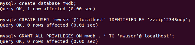 mysql database creation on ubuntu