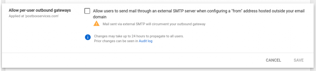 Allow users to send mail through external SMTP