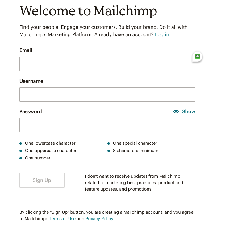 Signup for Mailchimp