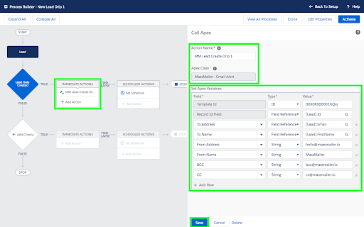 Massmailer process builder